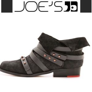 JOE’S BLACK SWEDE STRAPE ANKLE BOOTS.